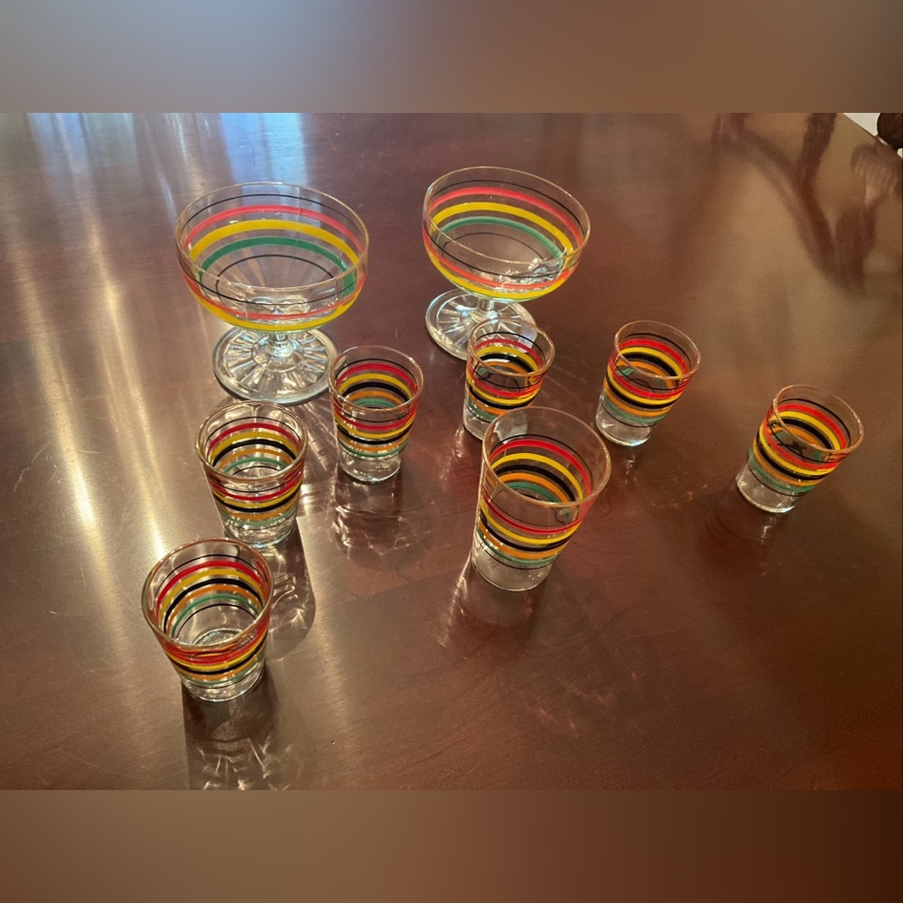 Vintage MCM Anchor Hocking Ring Ding Paneled Dessert & Shot Glasses
